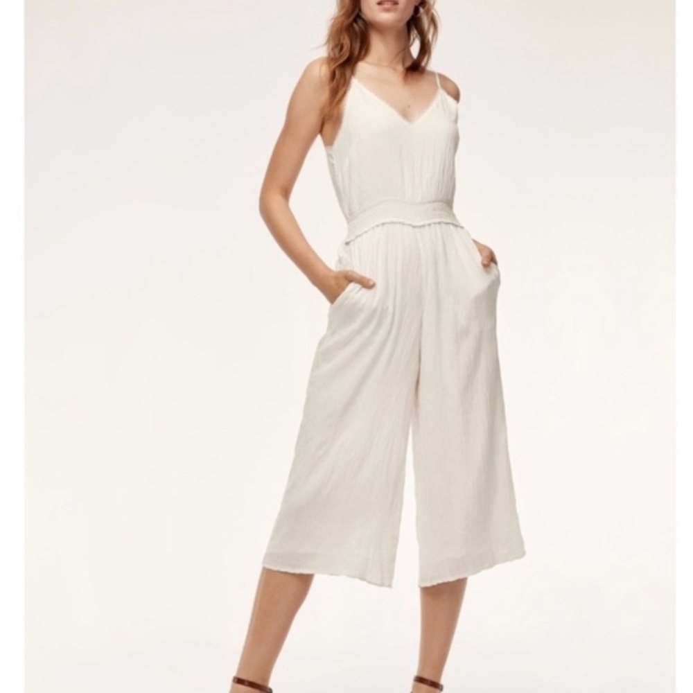 Aritzia White Jumpsuit V-Neck Wide-Leg Silhouette